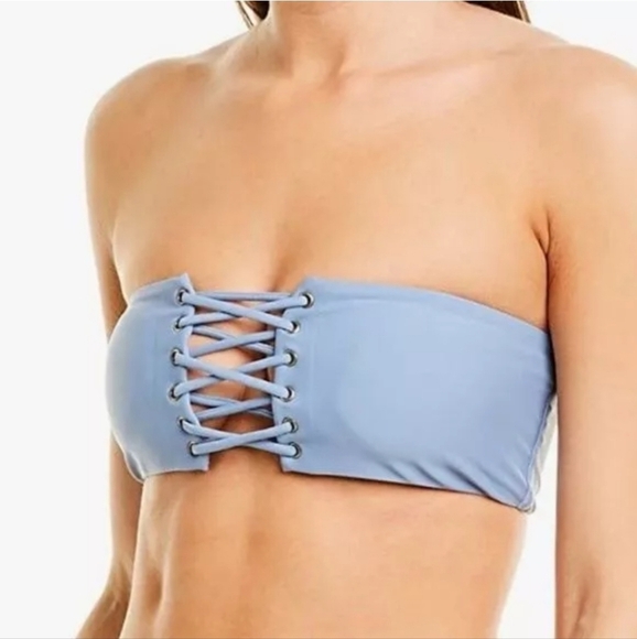 Pilyq Anthropologie Sky Blue Lace Up Bandeau Bikini Top D Cup Swim Swimsuit New - Picture 7 of 7